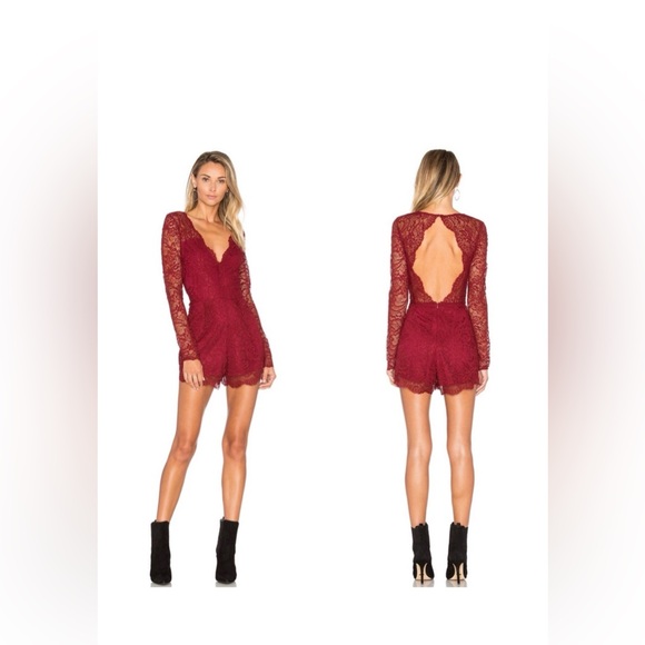 Lovers + Friends Red Lace Open Back Romper
